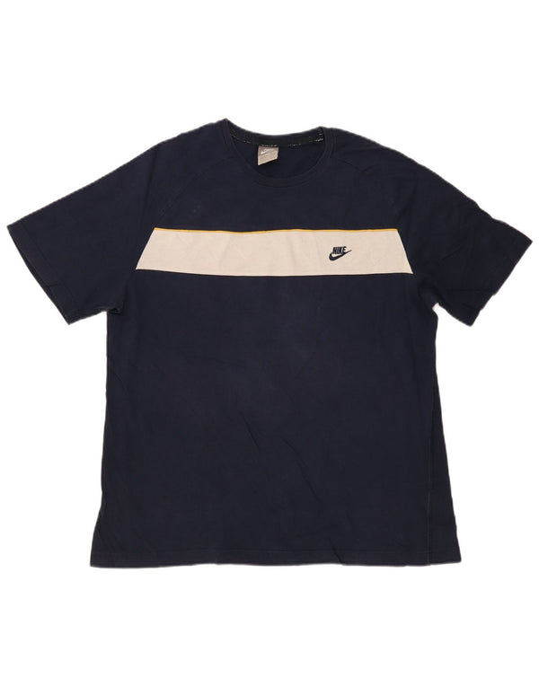 Nike Herren T-Shirt Top UK 42/44 Große marineblaue Colourblock-Baumwolle