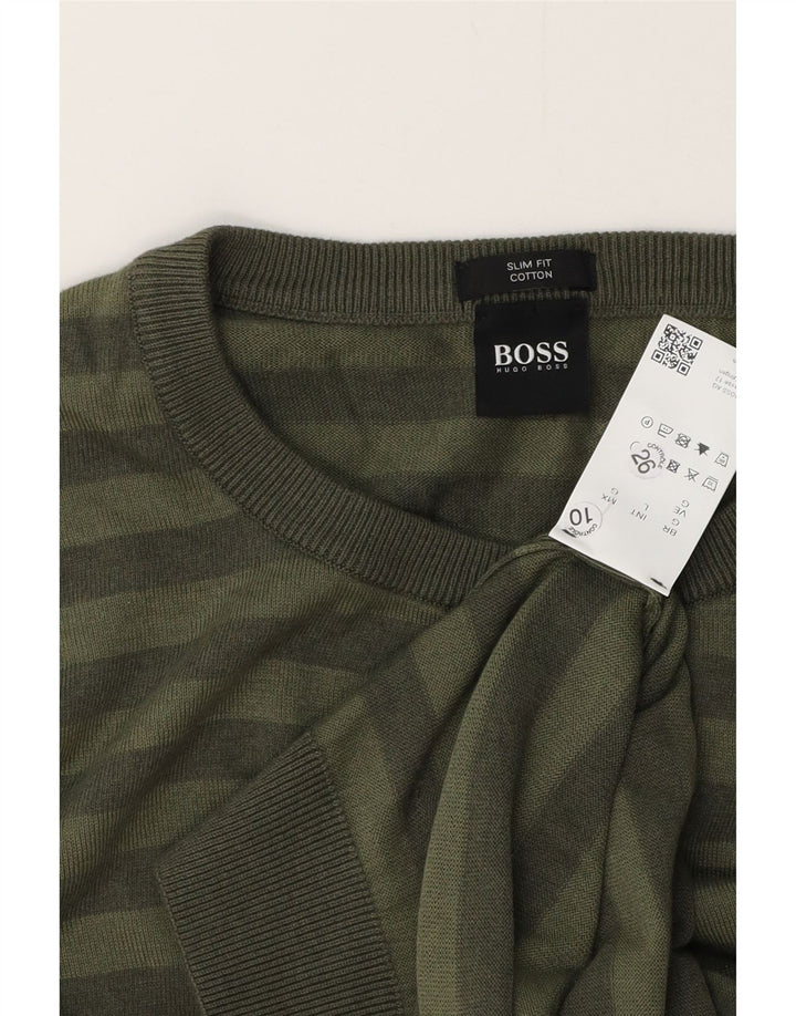 HUGO BOSS Herren Slim Fit Pullover mit Rundhalsausschnitt, groß, grün gestreift