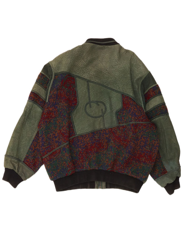 Vintage Herren Lederjacke EU 52 XL Khaki Colourblock Leder