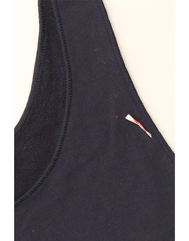 Vintage Damen Crop Weste Top UK 14 Medium Marineblau Baumwolle