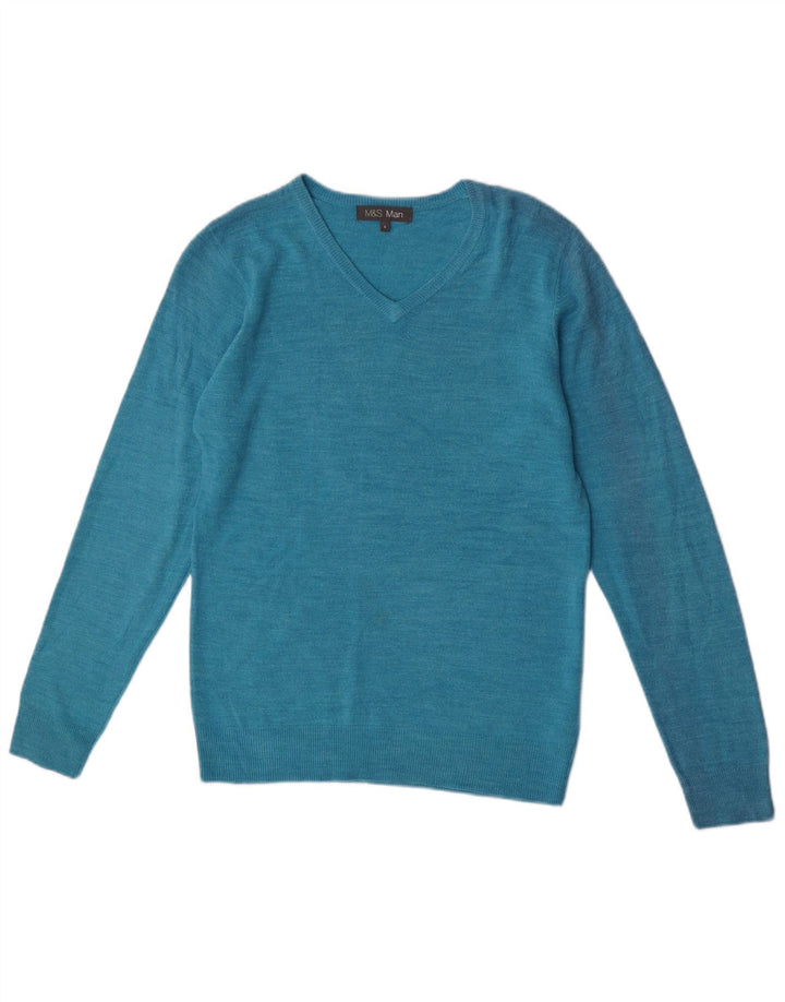 Marks & Spencer Herren-Pullover mit V-Ausschnitt, klein, Türkis meliert