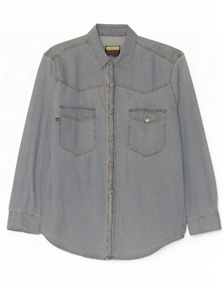 Vintage Herren Jeanshemd Groß Blau