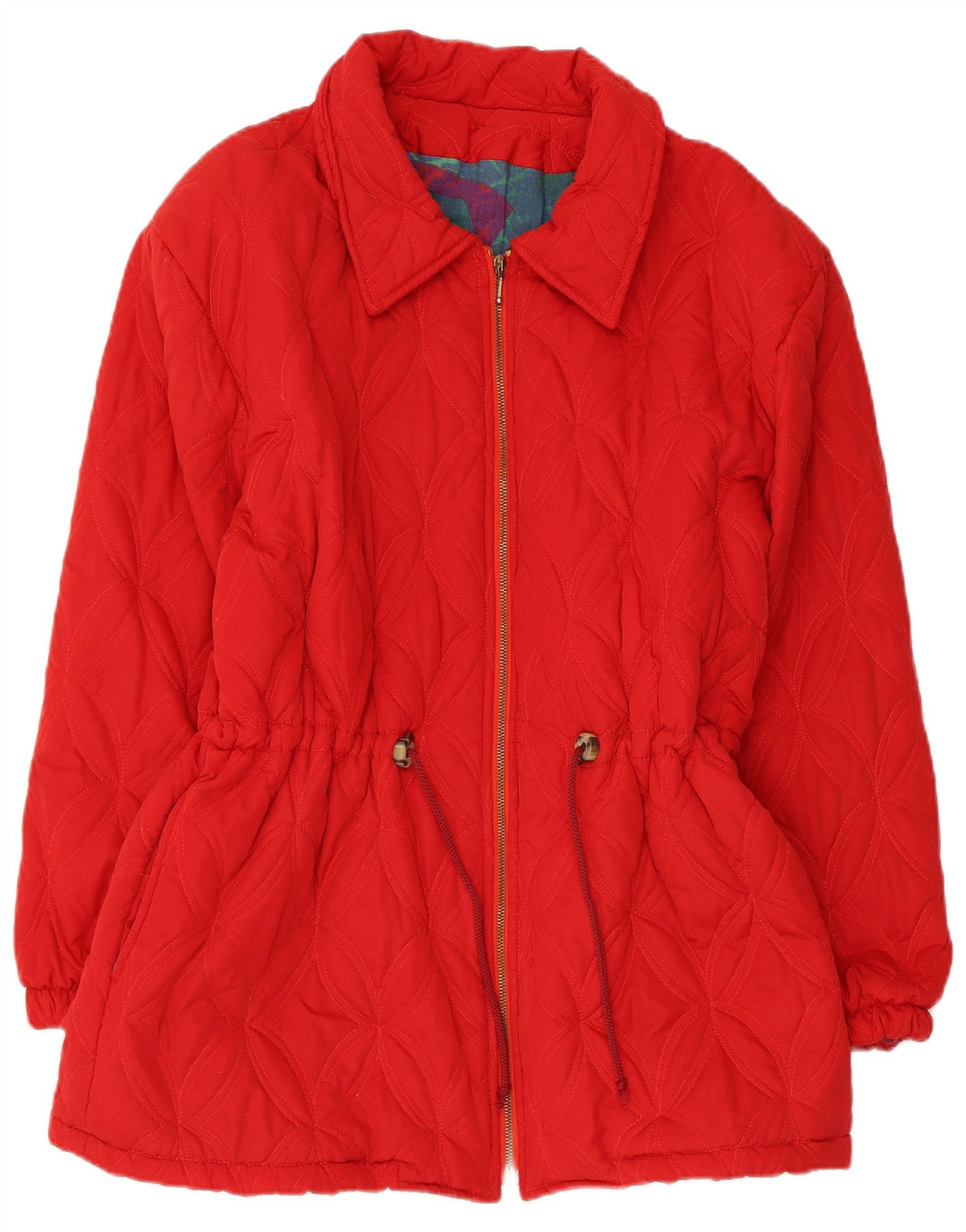 Vintage Damen Stepp-Windbreaker-Mantel UK 14 Mittelrote Viskose