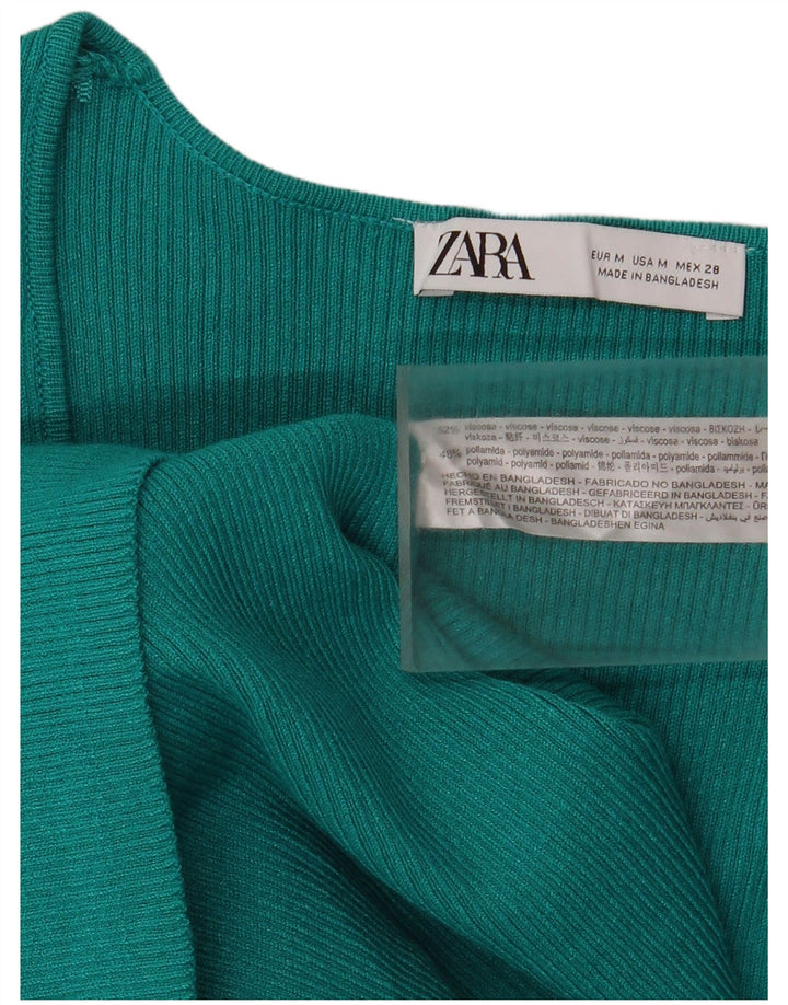 Zara Damen Langarm-Maxi-Bodycon-Kleid UK 12 Mittelgrüne Viskose