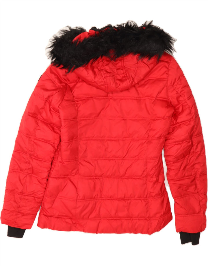 NAUTICA Womens Hooded Padded Jacket UK 14 Large Red Polyester Vintage Nautica and Second-Hand Nautica from Messina Hembry 