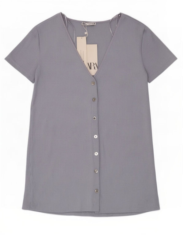 Zara Damen Kurzarm-Tunika-Oberteil UK 8 Small Blaue Viskose
