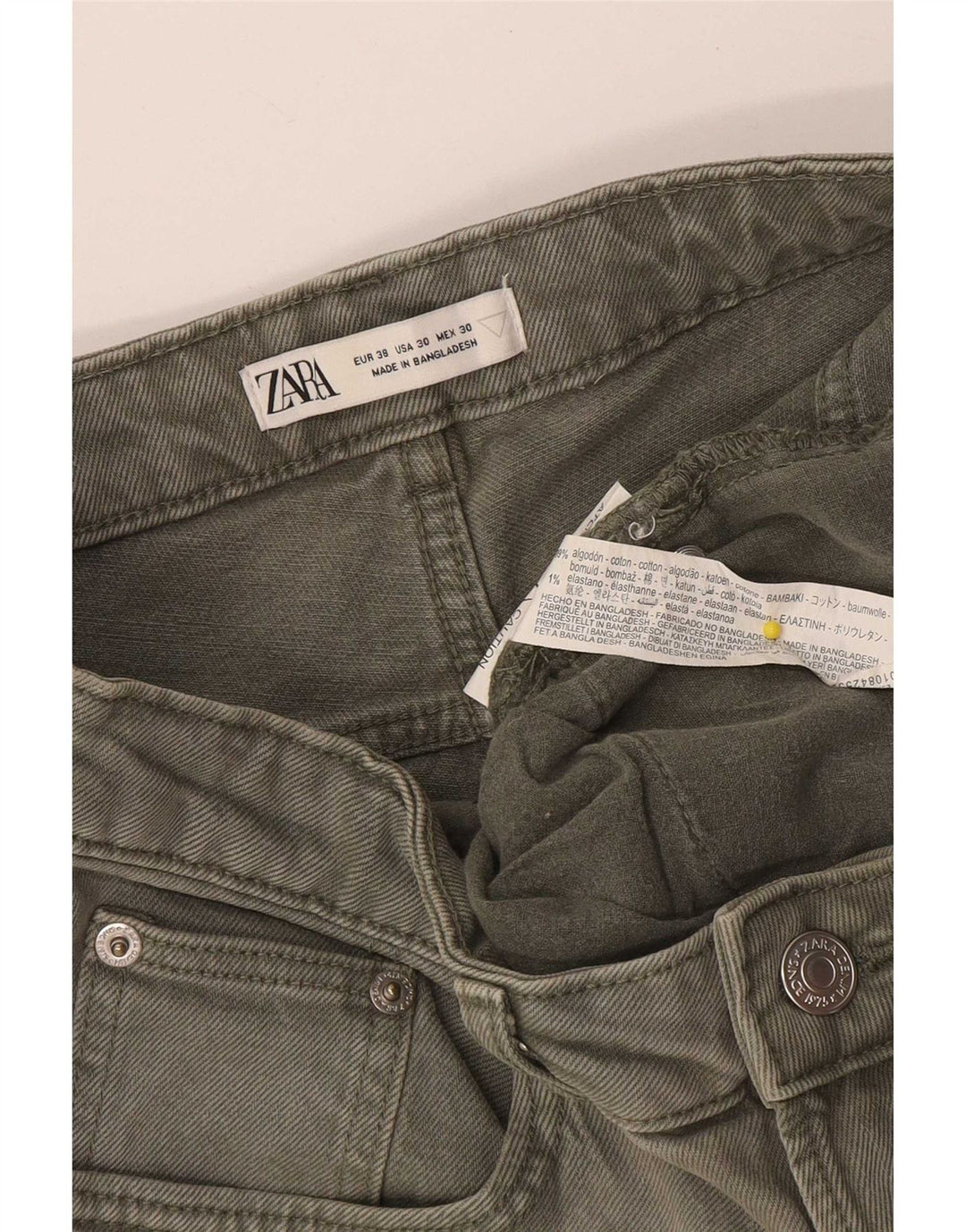 Zara Herren Jeansshorts EU 38 Small W30 Khaki Baumwolle