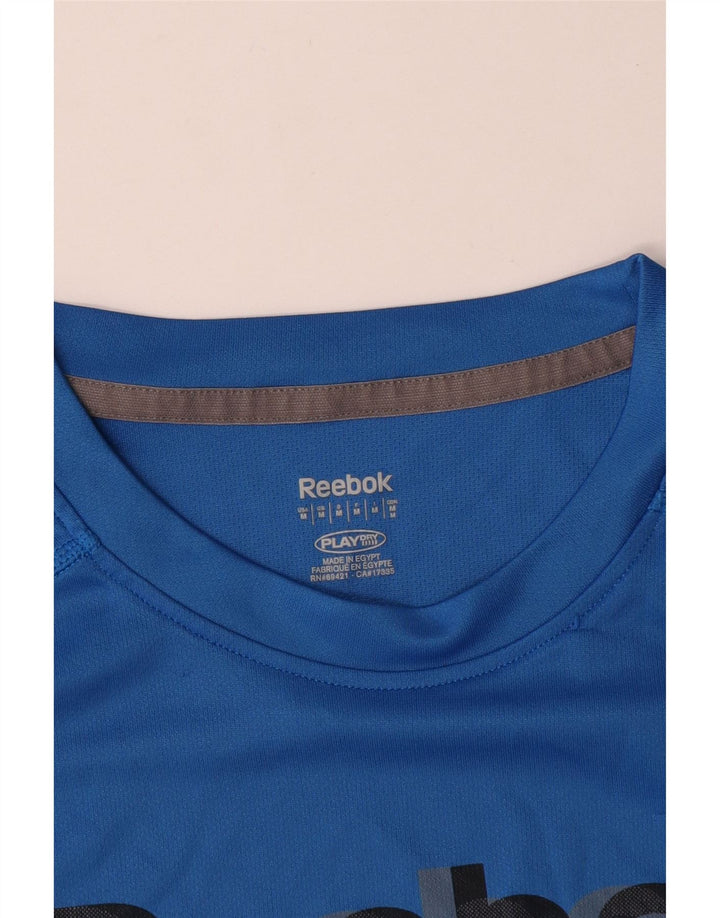 Reebok Herren Grafik-T-Shirt-Oberteil Mittelblaues Colourblock-Polyester