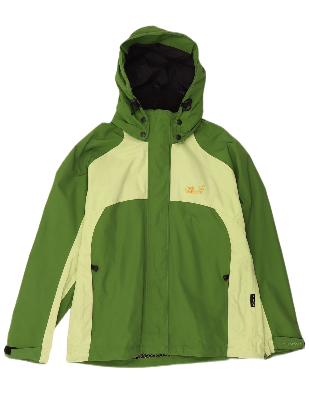 JACK WOLFSKIN Damen-Regenjacke mit Kapuze, UK 12, Mittelgrün, Farbblock