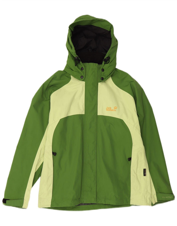 JACK WOLFSKIN Damen-Regenjacke mit Kapuze, UK 12, Mittelgrün, Farbblock