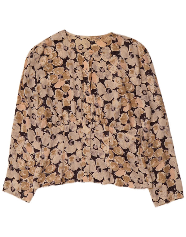 Vintage Damen Hemdbluse UK 16 Large Beige Floral