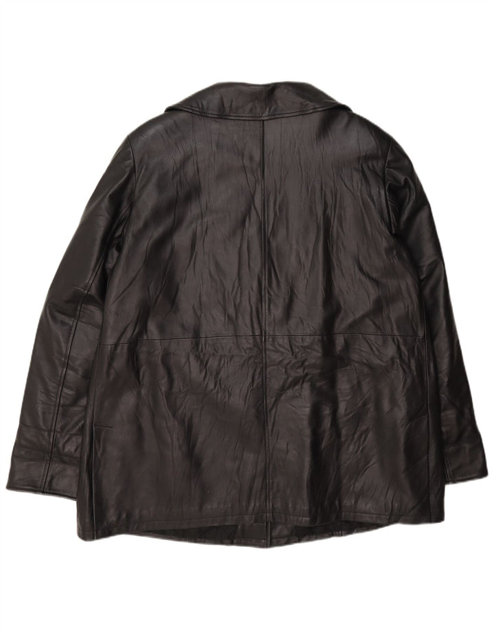 Vintage Damen Leder 3 Knopf Blazer Jacke UK 18 XL Schwarz