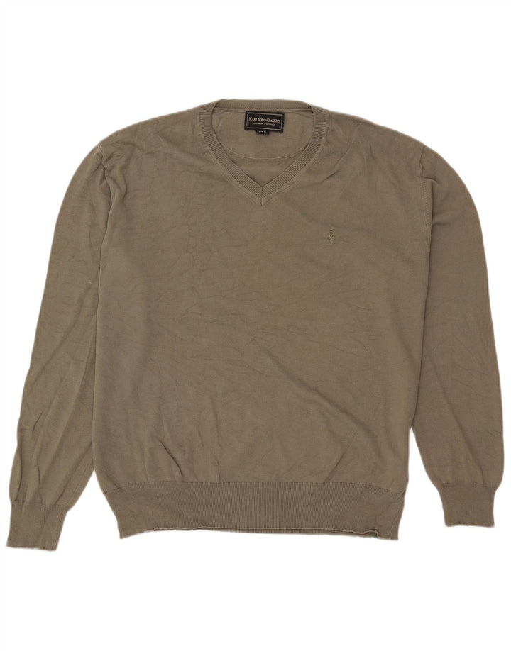 Marlboro Classics Herren-Pullover mit V-Ausschnitt, XL, Khaki, Baumwolle