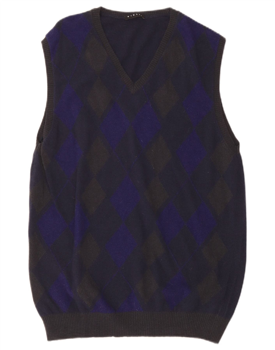 SISLEY Herren Weste Tank Top XL Marineblau Argyle/Diamond Wool