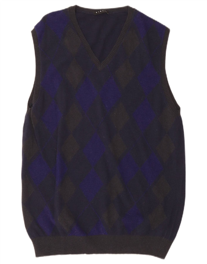 SISLEY Herren Weste Tank Top XL Marineblau Argyle/Diamond Wool