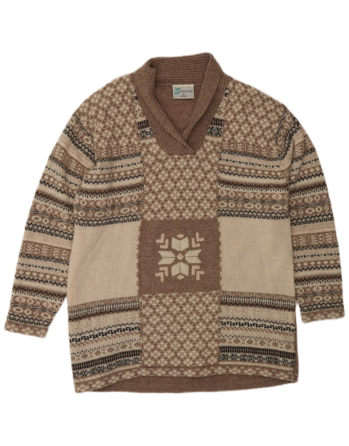 SURPRISE Damen-Pullover mit Schalkragen, lockere Passform, Größe 40/42, Mittelbeige