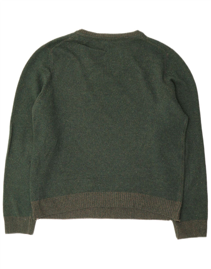 Massimo Dutti Herren-Pullover mit V-Ausschnitt aus mittelgrüner Wolle