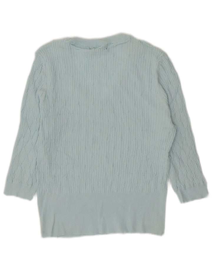Marks & Spencer Damen-Pullover mit 3/4-Ärmeln und V-Ausschnitt, Gr. 14, Mittelblau