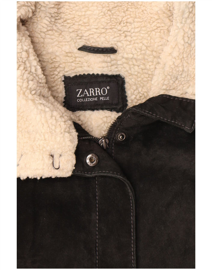 Zarro Damen Sherpa Wildlederjacke UK 12 Mittelschwarzes Leder