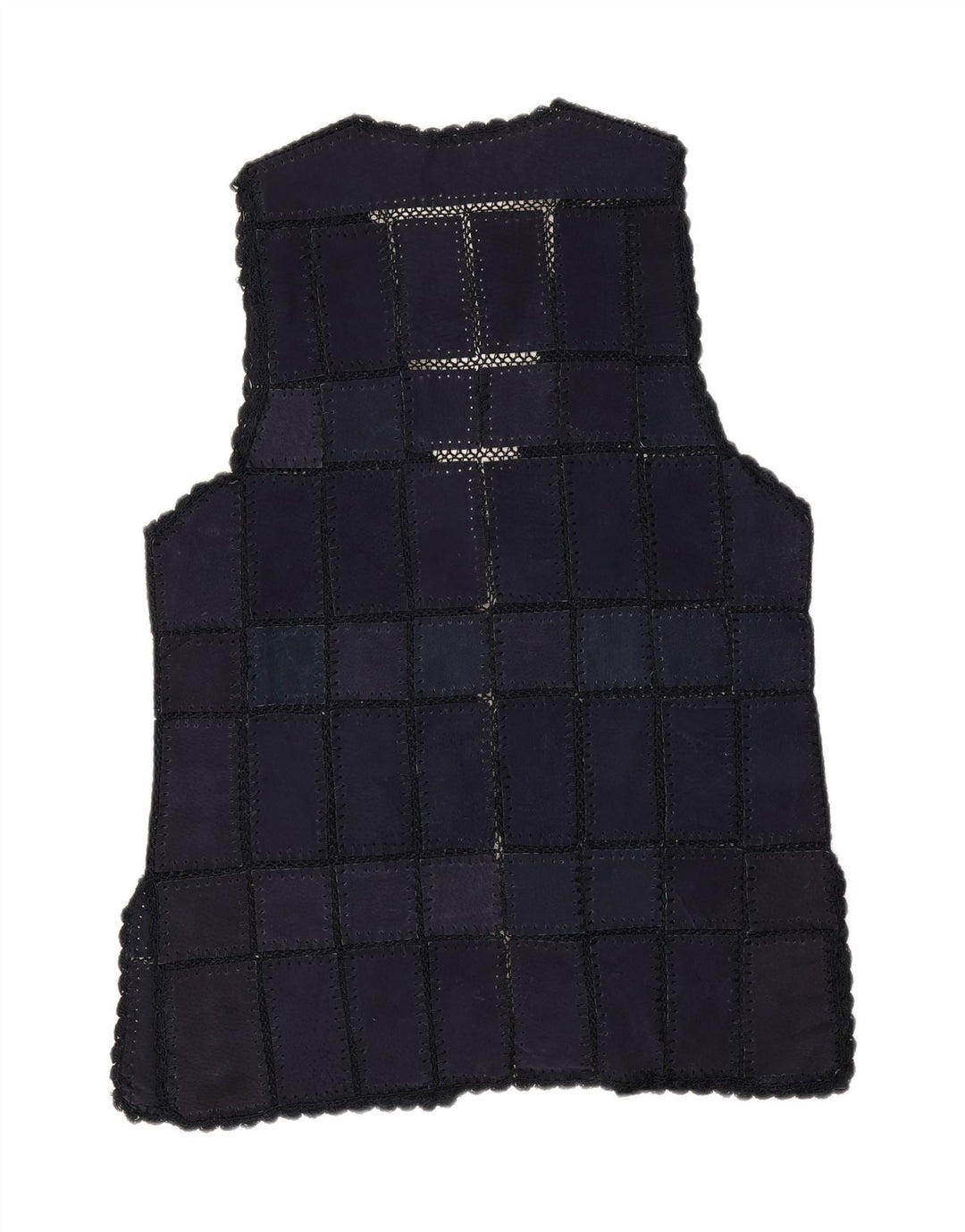VINTAGE Womens Longline Gilet UK 16 Large Navy Blue Patchwork Vintage Vintage and Second-Hand Vintage from Messina Hembry 