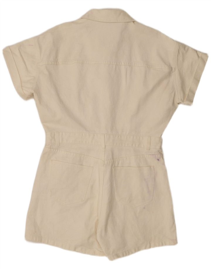 Zara Damen Denim Playsuit UK 20 2XL Weiße Baumwolle