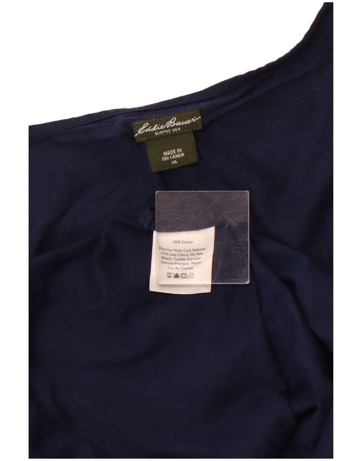 EDDIE BAUER Damen 3/4-Ärmel-Blusenoberteil UK 18 XL Marineblaue Baumwolle