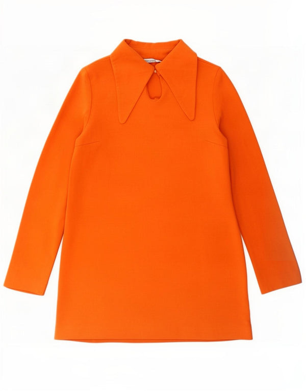 Zara Damen Langarm-Polokleid UK 12 Mittelorange Polyester