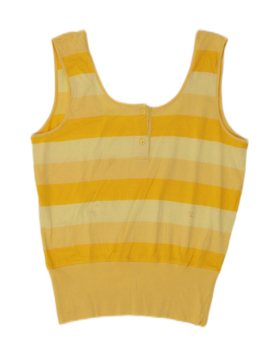 Vintage Damen Weste Top UK 12 Mittelgelb gestreift Baumwolle