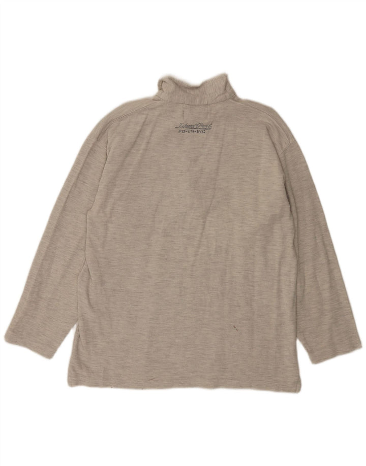 Island Port Herren-Langarm-Poloshirt mit Reißverschluss, XL, Grau meliert