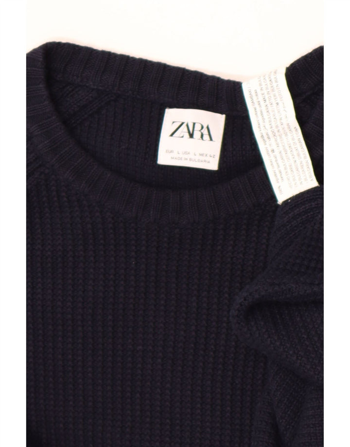 Zara Herren-Pullover mit Rundhalsausschnitt, groß, marineblaue Baumwolle