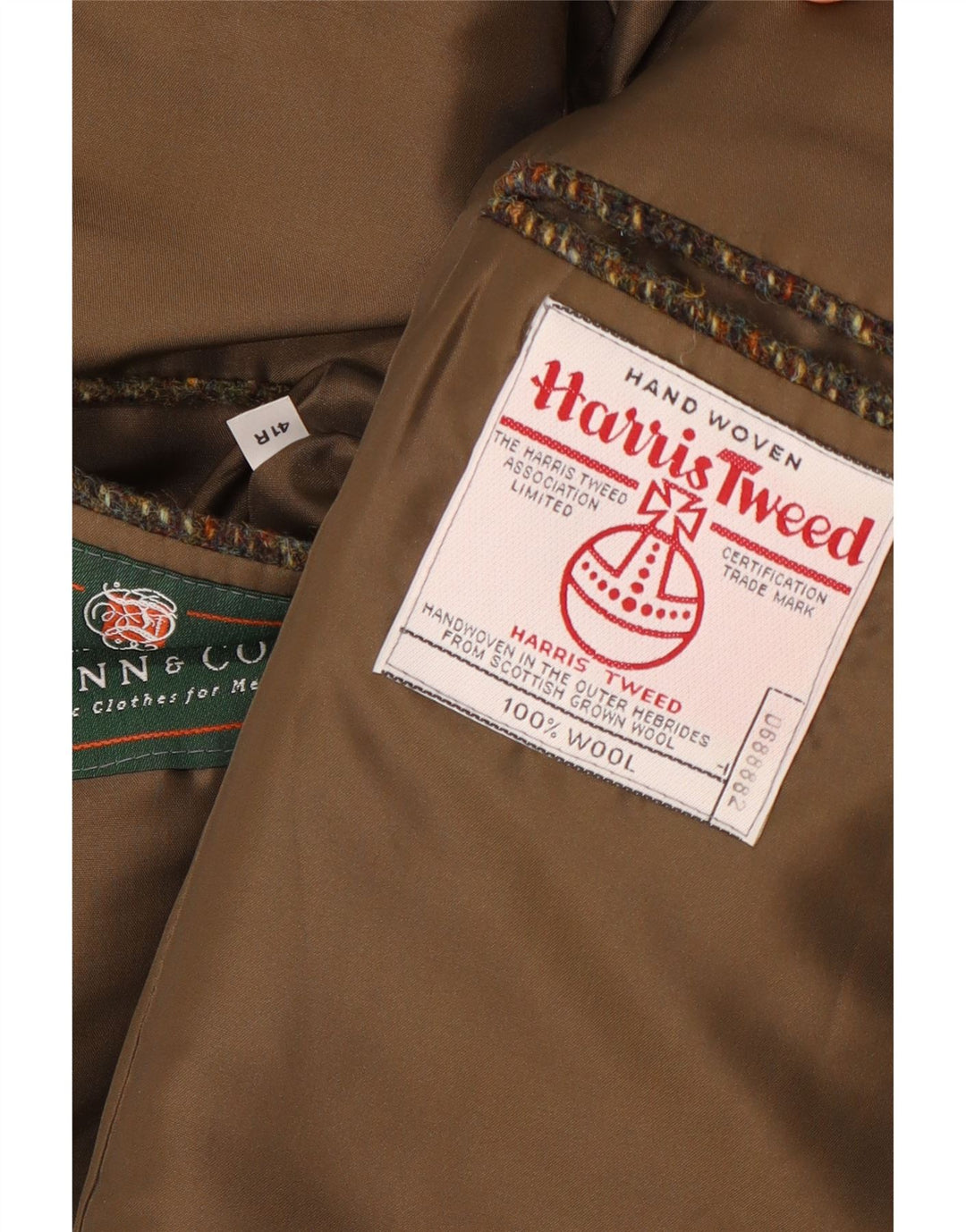 Harris Tweed Herren-Blazer mit 3 Knöpfen, IT 41, große braun karierte Wolle