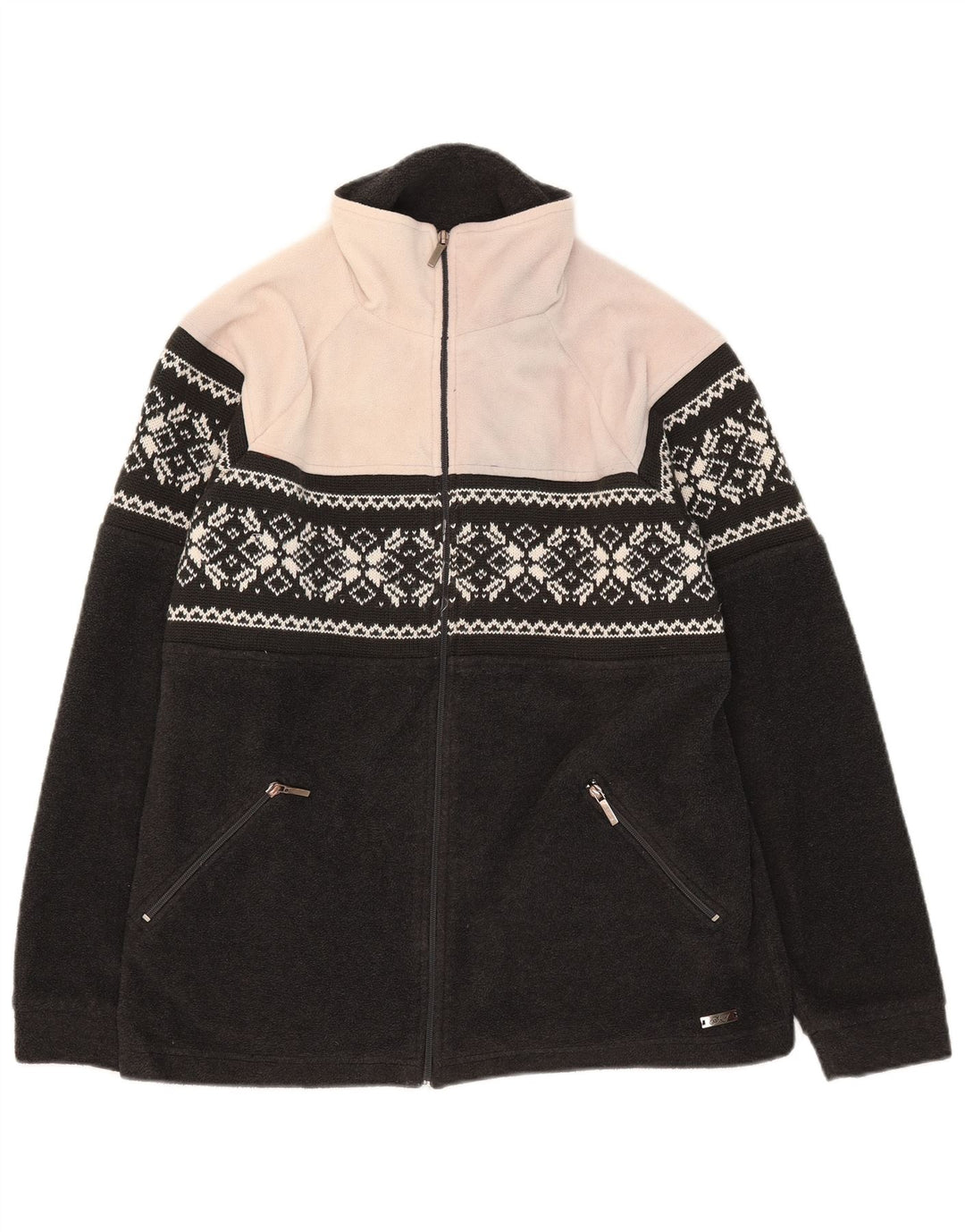 Vintage Herren Fleecejacke UK 38 Mittelschwarzes Colourblock-Polyester