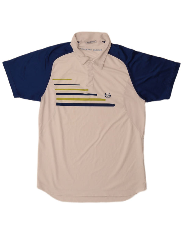 Sergio Tacchini Herren-Poloshirt, groß, weißes Colourblock-Polyester