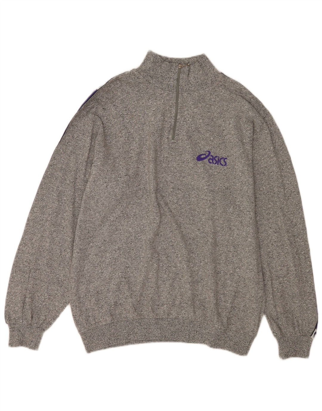 Asics Herren-Sweatshirt mit grafischem Reißverschluss und großem Kragen aus grau gefleckter Baumwolle
