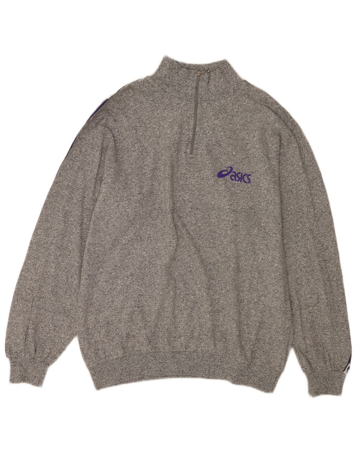 Asics Herren-Sweatshirt mit grafischem Reißverschluss und großem Kragen aus grau gefleckter Baumwolle