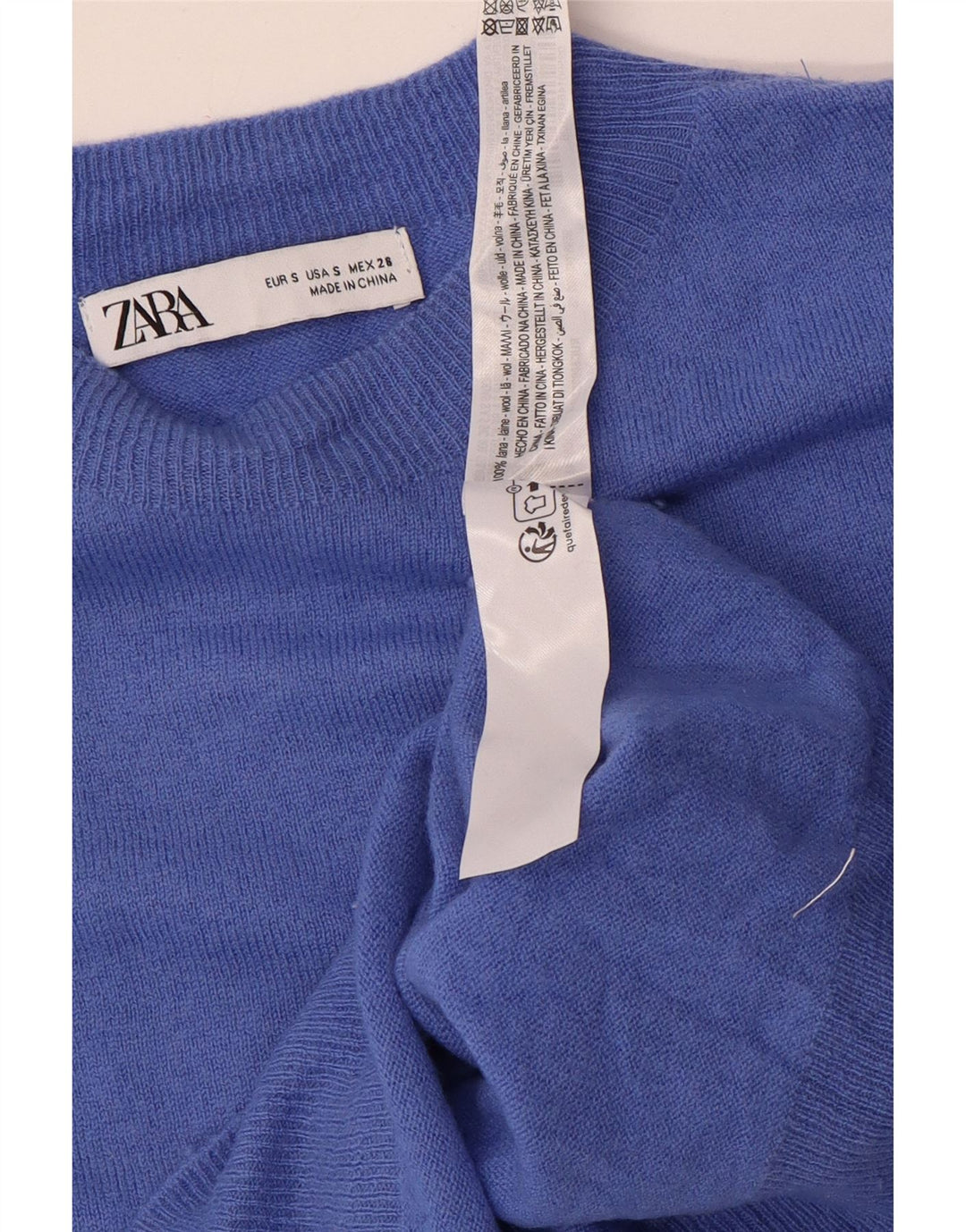 Zara Damen-Pullover, übergroß, Rundhalsausschnitt, Gr. 10, kleine blaue Wolle