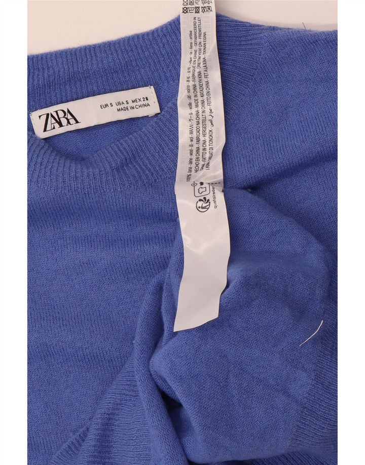 Zara Damen-Pullover, übergroß, Rundhalsausschnitt, Gr. 10, kleine blaue Wolle