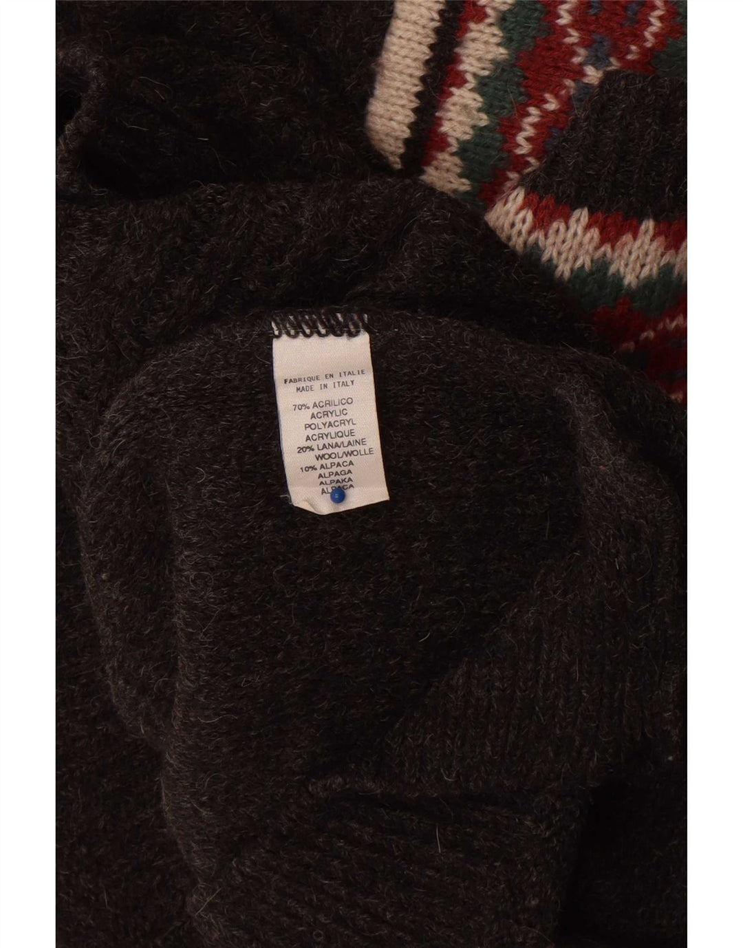 Vintage Herren Pullover mit V-Ausschnitt, groß, grau, geometrisch, Acryl
