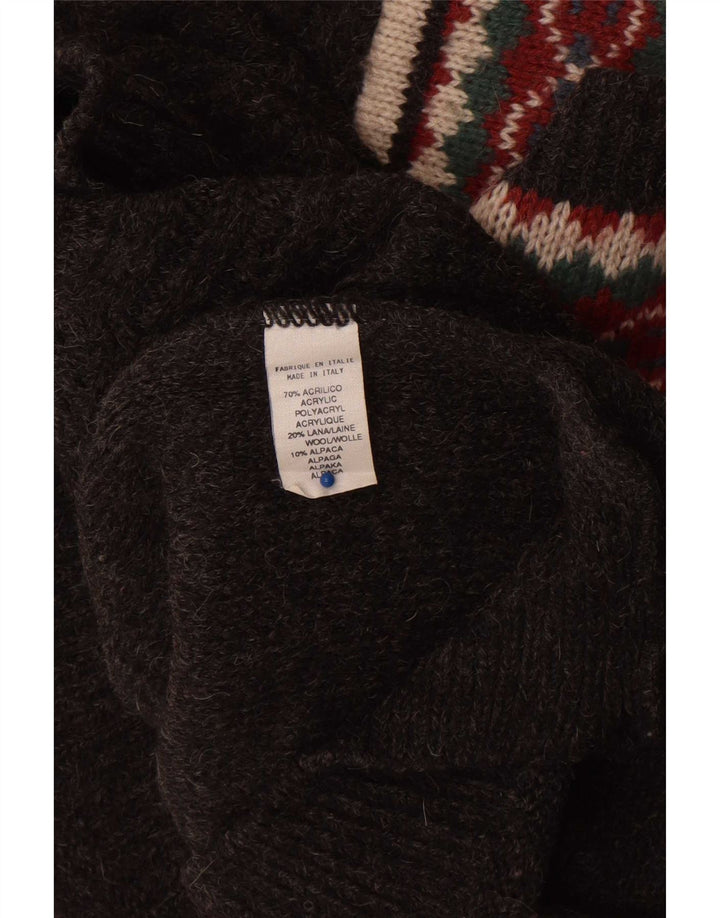 Vintage Herren Pullover mit V-Ausschnitt, groß, grau, geometrisch, Acryl