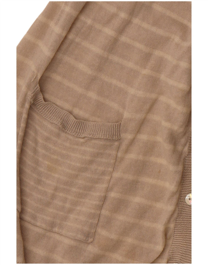 WHITE STUFF Damen-Cardigan-Pullover UK 14 Großes beige gestreiftes Leinen