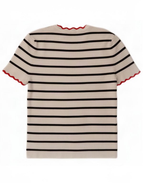 Zara Damen Crop T-Shirt Top UK 10 Small Weiß Gestreifte Viskose