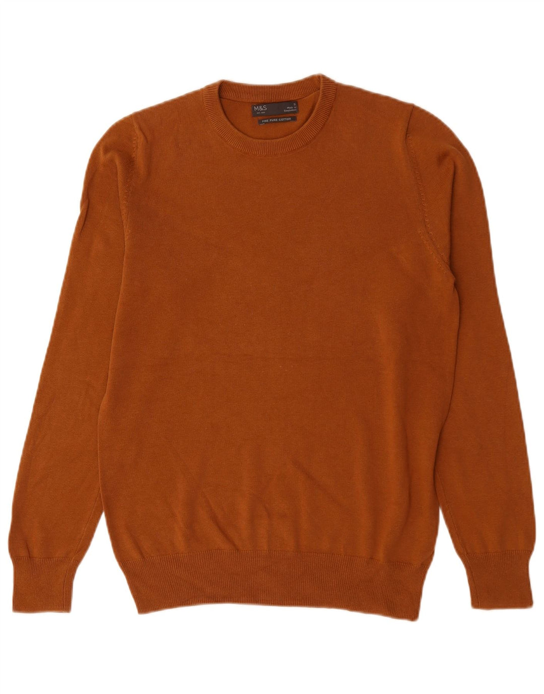 Marks & Spencer Herren-Pullover mit Rundhalsausschnitt, Größe S, braune Baumwolle