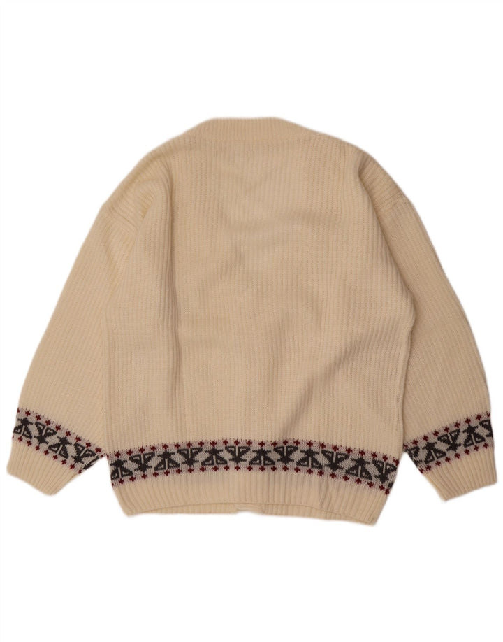 Vintage Herren Cardigan Pullover Mittelweiß Fair Isle