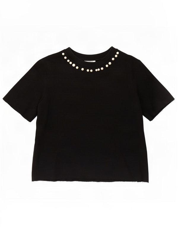 Zara Damen Bluse Top UK 10 Small Schwarze Baumwolle
