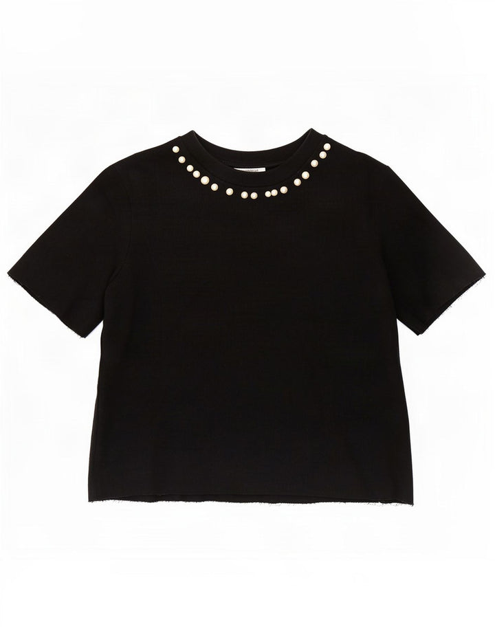 Zara Damen Bluse Top UK 10 Small Schwarze Baumwolle