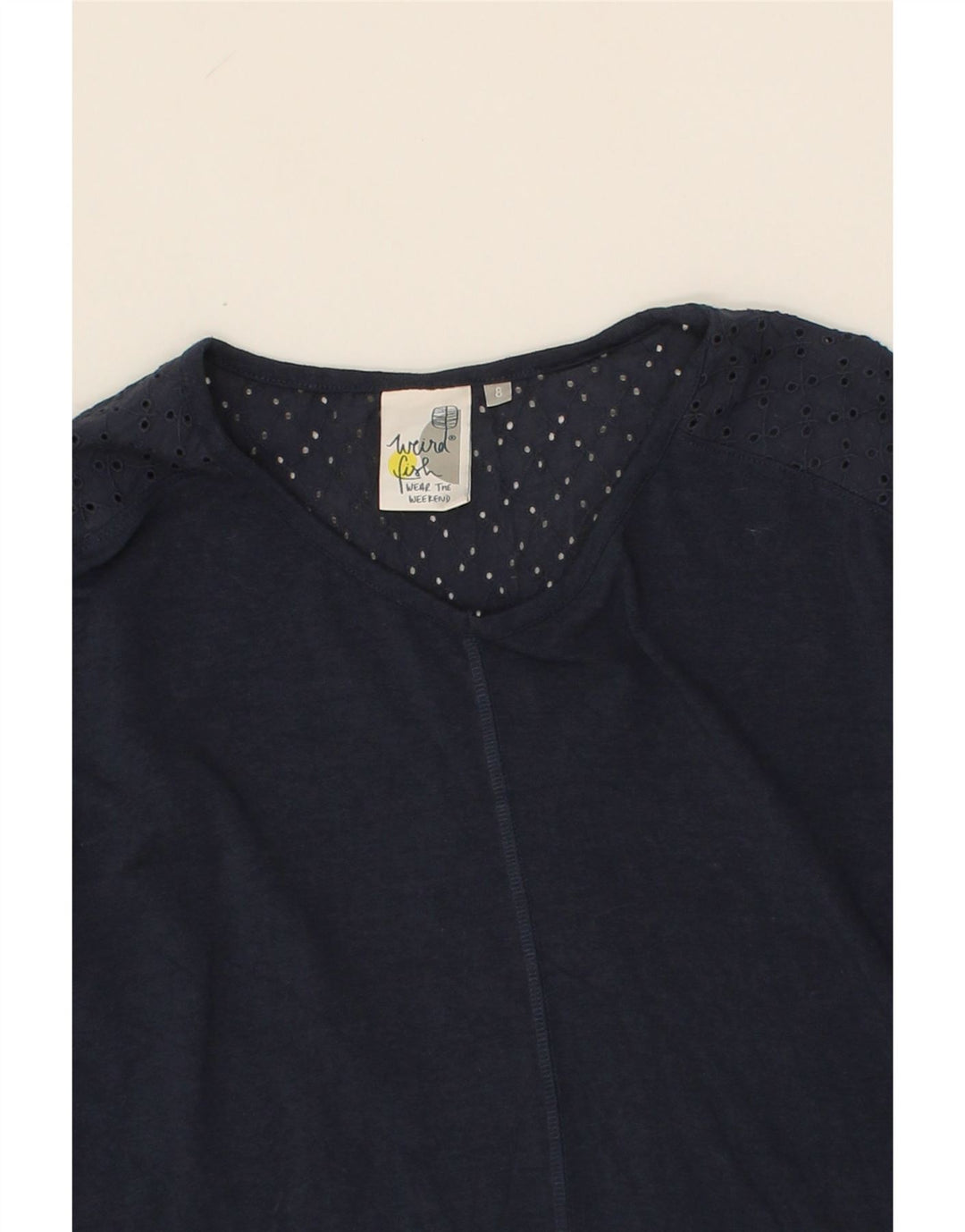 WEIRD FISH Womens Longline Top Long Sleeve UK 8 Small  Navy Blue Cotton Vintage Weird Fish and Second-Hand Weird Fish from Messina Hembry 