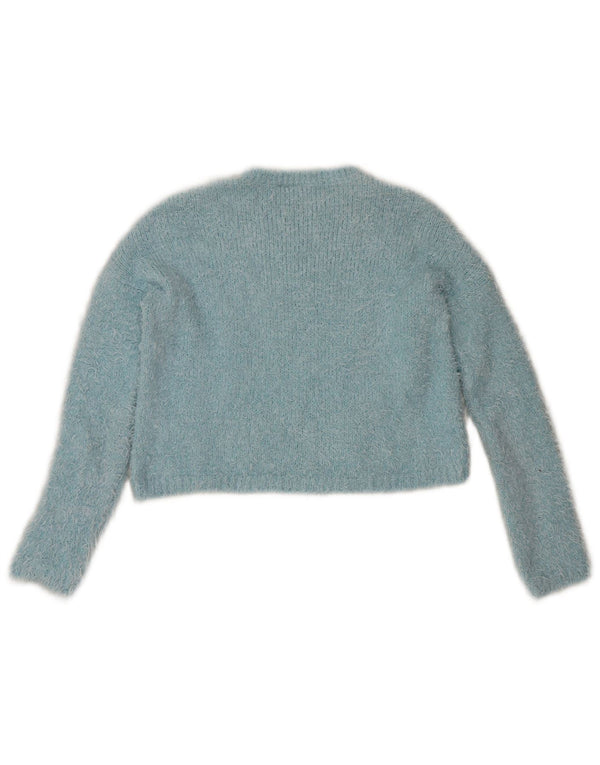 Topshop Damen Crop Crew Neck Pullover Pullover UK 8 Small Blau Polyester