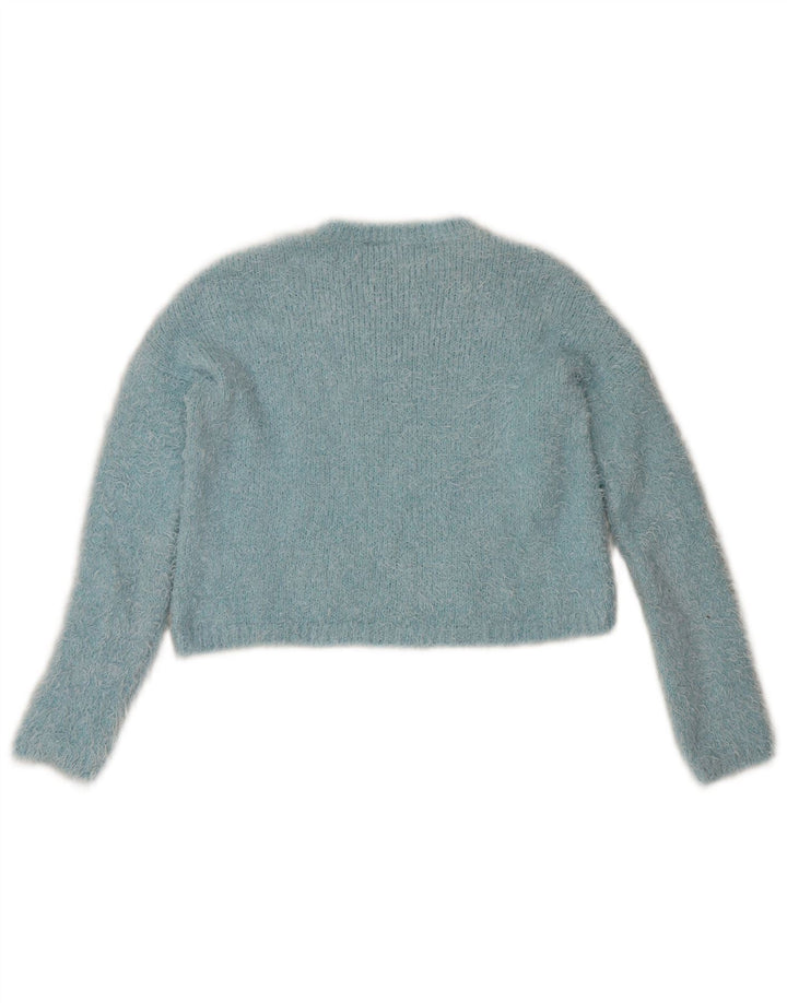 Topshop Damen Crop Crew Neck Pullover Pullover UK 8 Small Blau Polyester