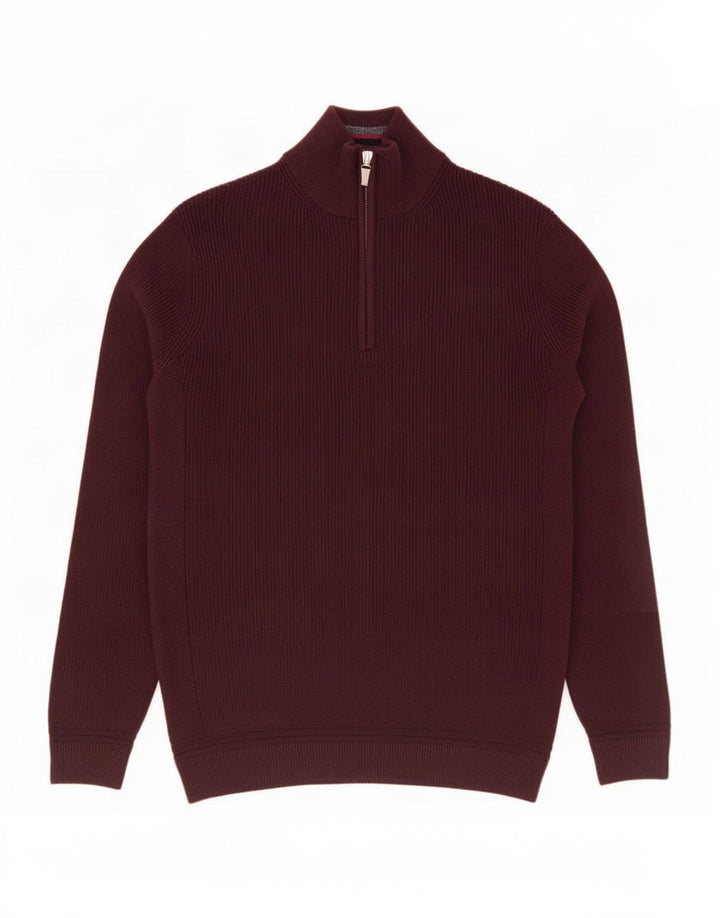 Ted Baker Herren-Pullover mit Reißverschluss am Hals, Größe 3, mittleres burgunderrotes Polyester