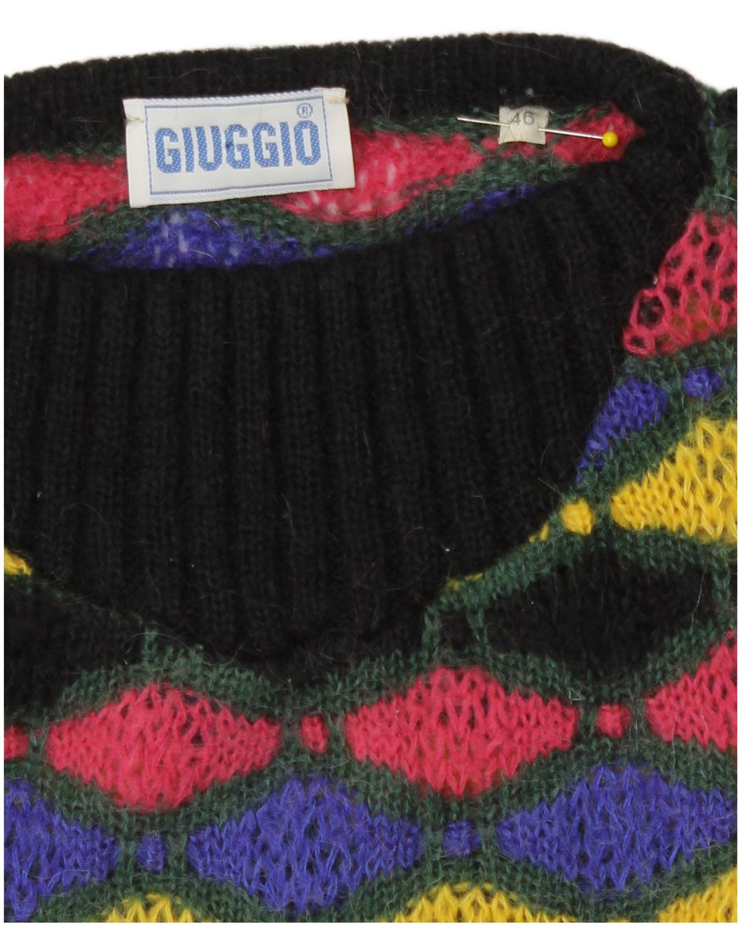 Vintage Damen Pullover mit U-Boot-Ausschnitt, Größe 46, groß, mehrfarbig, geometrisch